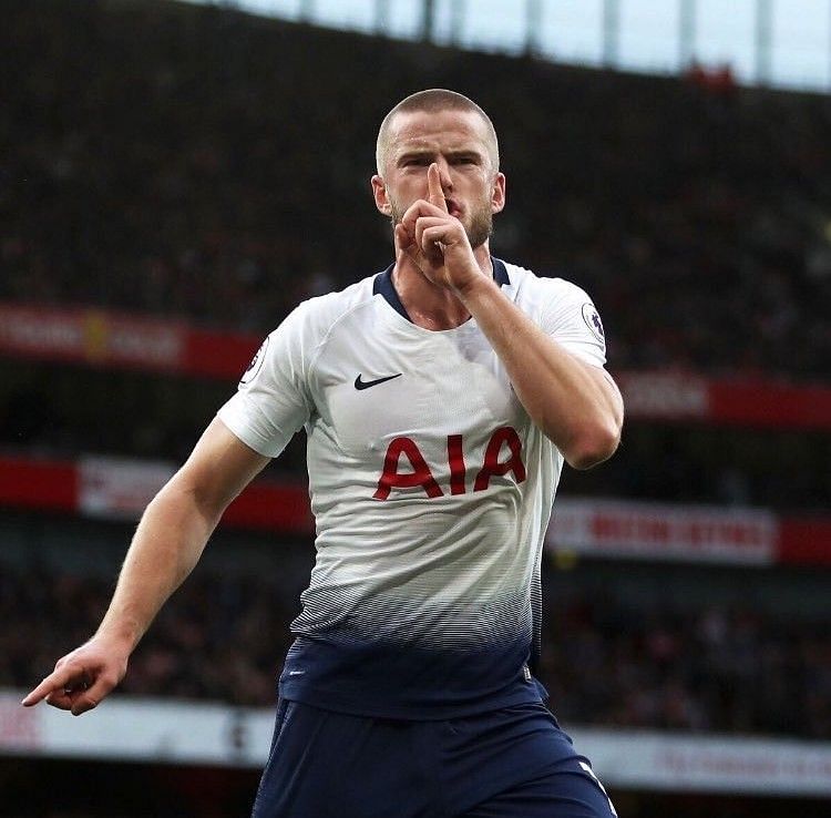 Eric Dier shushes the Emirates crowd after scoring Tottenham's first goal of the ga